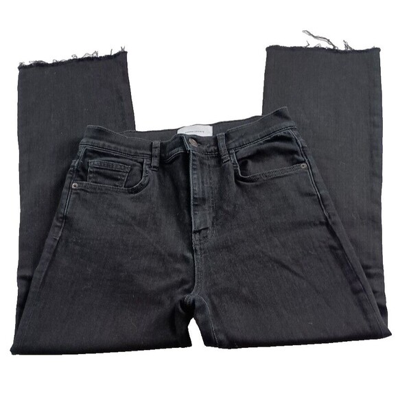 Current Elliott Womens Straight Denim Jeans Black High Waist Raw Hem Size 27 - Picture 2 of 13